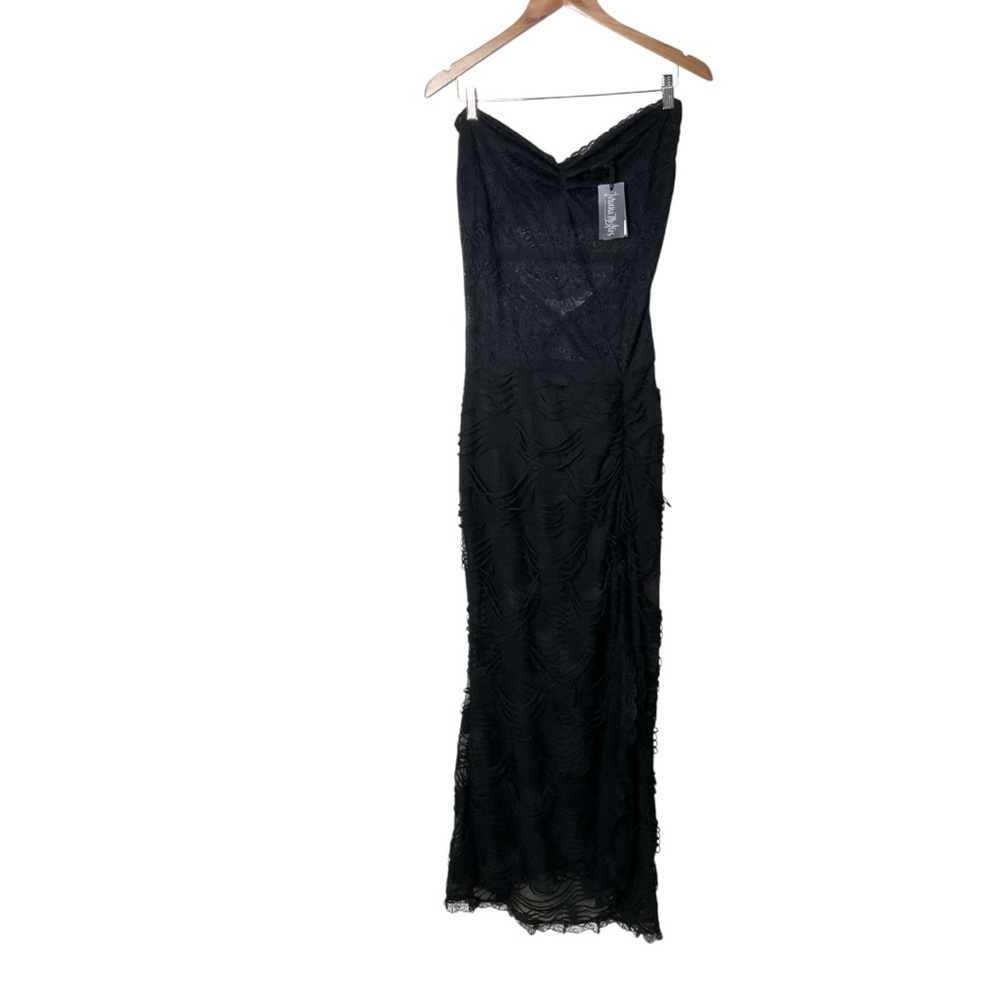 NWT Ivanna Mestres Black Lace Strapless Sheer Dress L